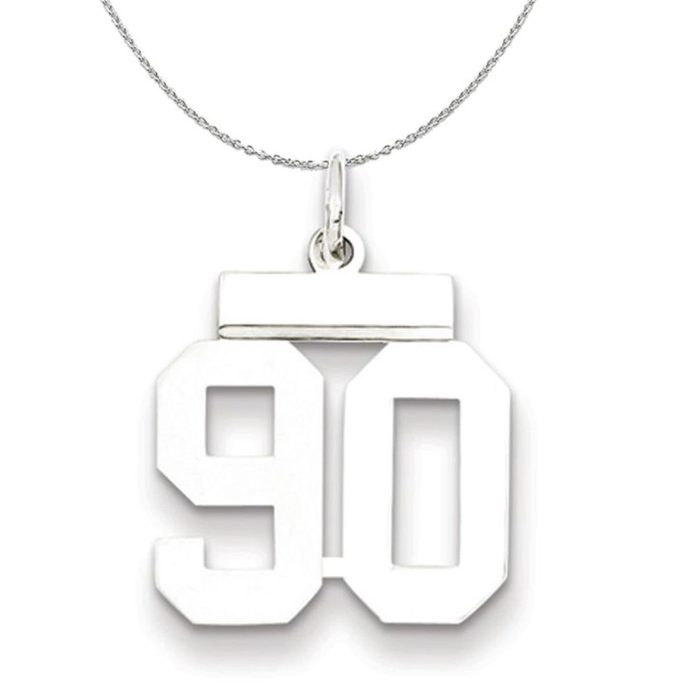 Silver, Athletic Collection, Small Polished Number 90 Necklace - 18 In
